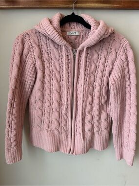 🟢 5 for $25 🟢 Suzy Shier Pink Cable-Knit Zip Hoodie Sweater - Size Small